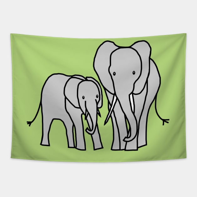 Little Elephant and Big Elephant Tapestry by ellenhenryart