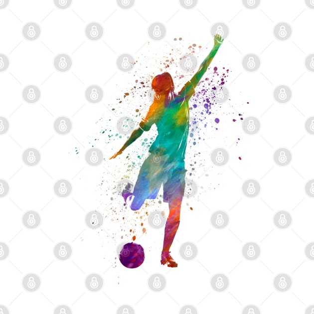 Woman footballer in watercolor by PaulrommerArt