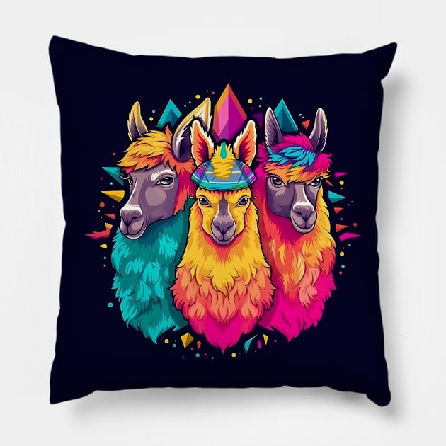 Rainbow Llama Squad Pillow by Czajnikolandia