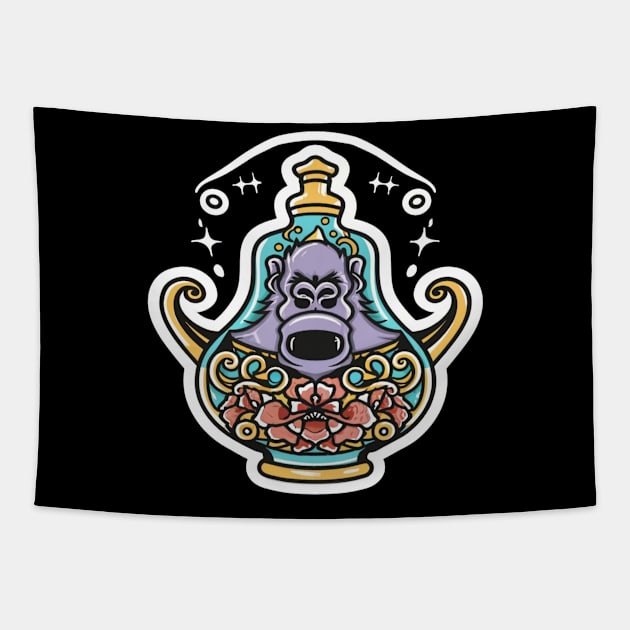 Gorilla in a Genie Bottle Tapestry by joolsd1@gmail.com