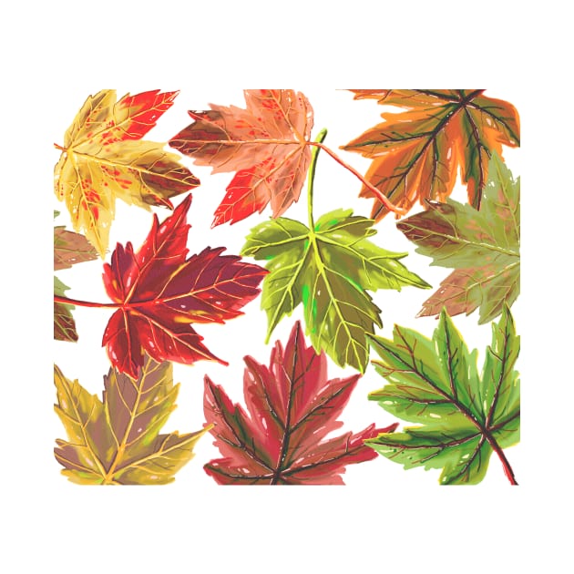 Cute Colorful Autumn Fall Green Orange Red Leaves Leaf Tropical Gift by Freid