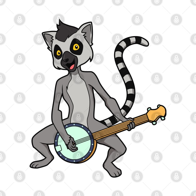 Cartoon lemur playing banjo by Modern Medieval Design