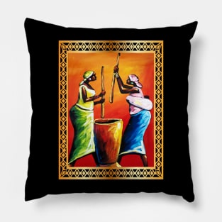 African Women Preparing Food, Black Historty Pillow