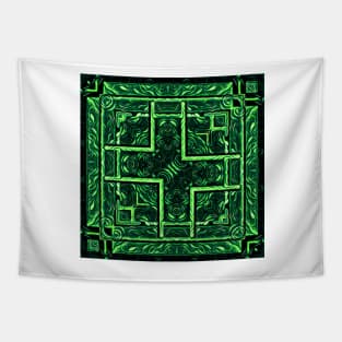 vivid aurora northern lights inspired square format design as puzzle and maze Tapestry