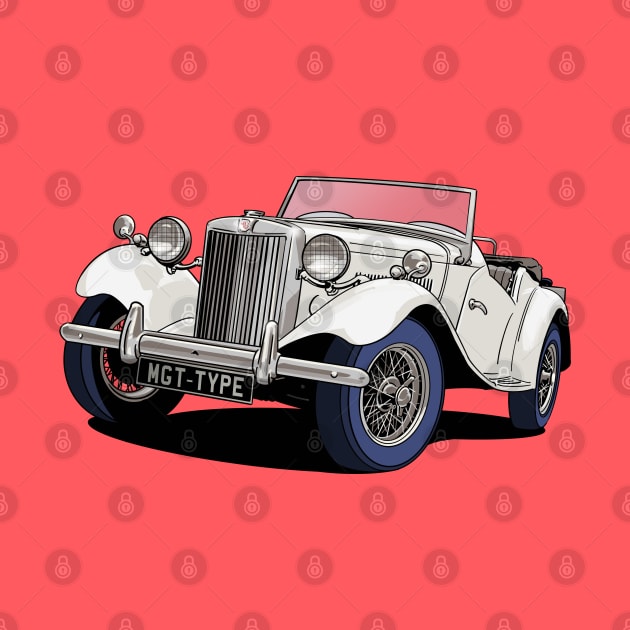 MG T-Type Classic British Sports Car in white by Webazoot