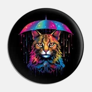 Bobcat Rainy Day With Umbrella Pin