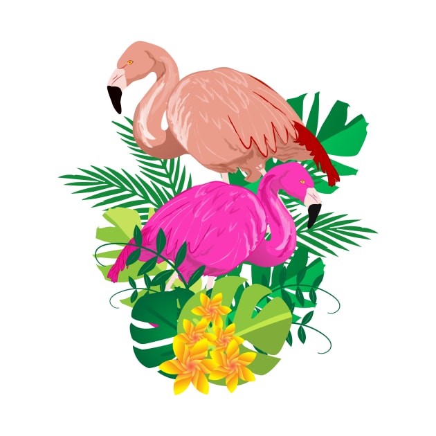 Two Flamingos in the middle of a bouquet by HarlinDesign