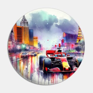 Artistic illustration of high speed racing cars in Las Vegas Pin