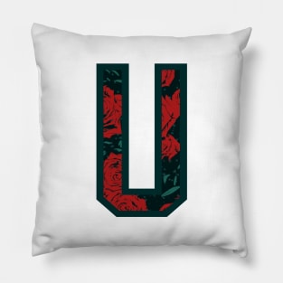 Modern Rose Floral Initial Name Alphabet - Letter V Pillow