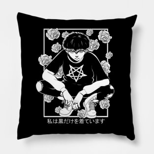 Goth Anime Boy Gothic Japanese Vaporware Aesthetic Pillow