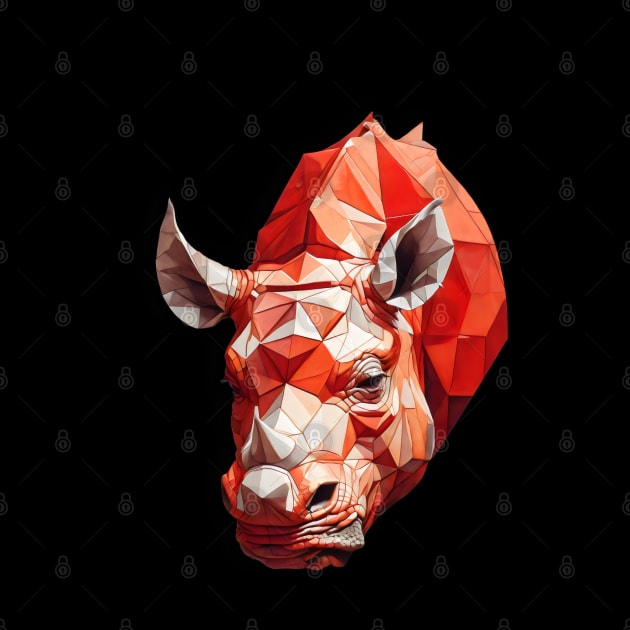 Red rhino head geometric art by Spaceboyishere