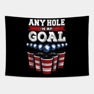 Any Hole is My Goal Funny Beer Pong Tapestry