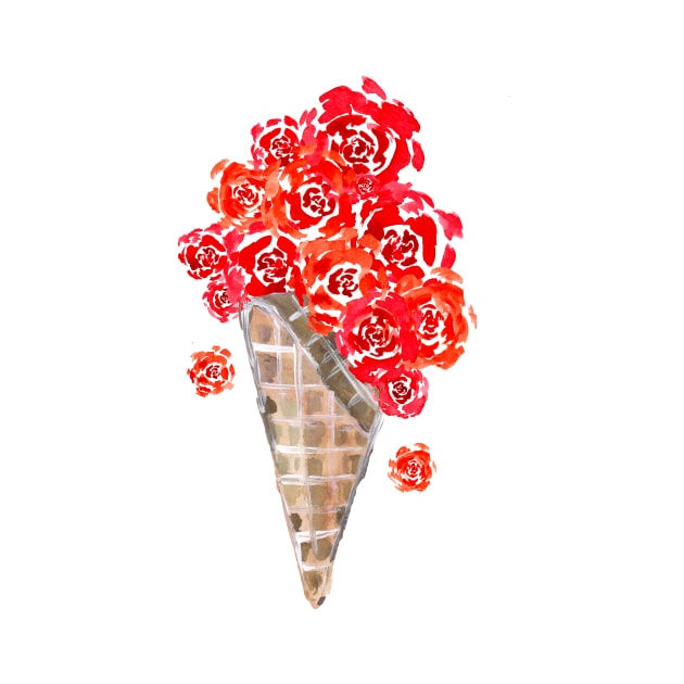 Red Roses Ice Cream Cone Waffle by ZeichenbloQ