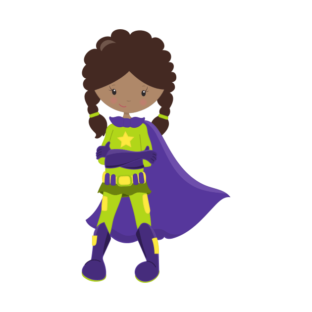 African American Girl, Superhero Girl, Purple Cape by Jelena Dunčević