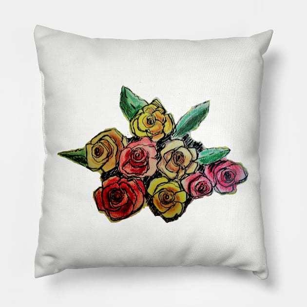 Colorful Vintage Rose Bouquet Pillow by dpenn