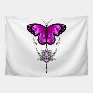 Colorful Butterfly Lotus Flower Tapestry