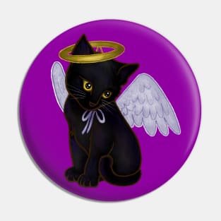 Halloween Black Kitten Dressed In Angel Costume Pin