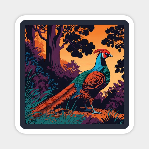 Crested Pheasant in Woodland Magnet by Geminiartstudio