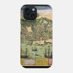 Antique Map of Lisbon, Portugal by Georg Braun and Franz Hogenberg Phone Case