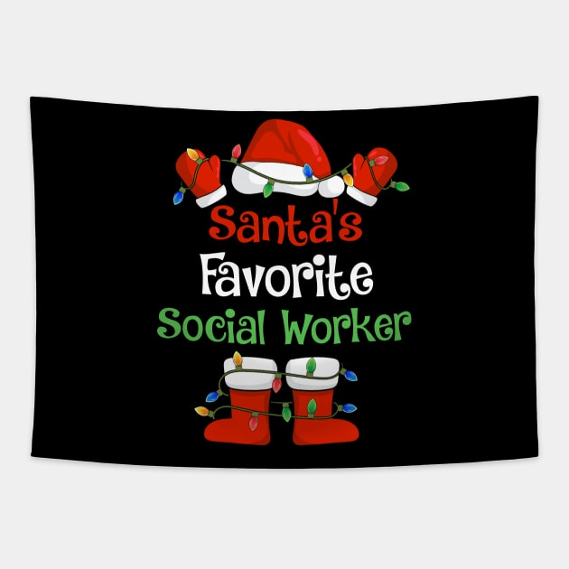 Santa's Favorite Social Worker Funny Christmas Pajamas Tapestry by cloverbozic2259lda