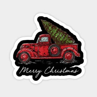 Merry Christmas Retro Vintage Red Truck Magnet