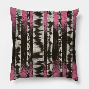 Black and White Birch Trees with Pink Leaves Pillow