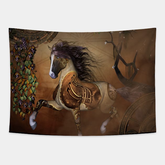 Beautiful steampunk horse with cloack and gears Tapestry by Nicky2342