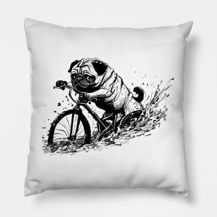 Pug in Mud Bike Ride Pillow