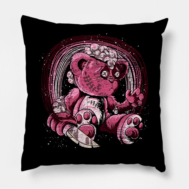 Kowai Pink Killer Teddy Pastel Goth Pillow by ShirtsShirtsndmoreShirts