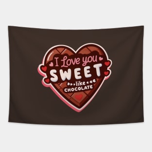 Happy Valentine's Day With Sweet Chocolate Heart - T-shirt for Couples Tapestry
