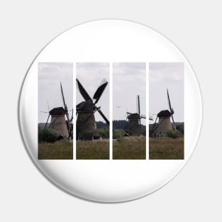 Wonderful landscapes in the Netherlands. Historic dutch windmills in Kinderdijk in a cloudy autumn day. Unesco site. Natural view from distance. Pin