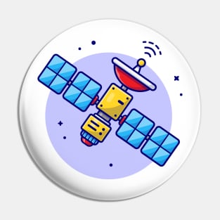Flying Satellite Space Cartoon Vector Icon Illustration Pin