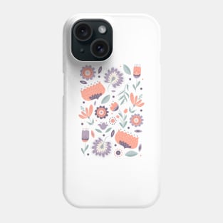 Folk Art Florals in Pink + Purple Phone Case