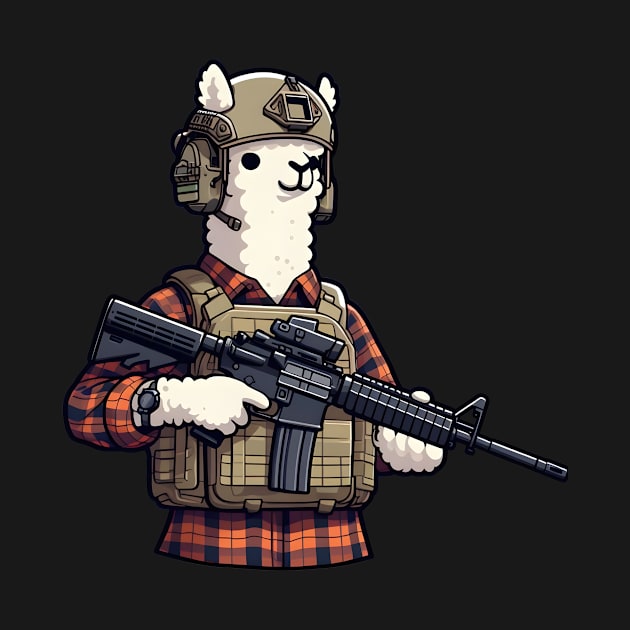 Tactical Alpaca Adventure Tee: Where Whimsy Meets Command by Rawlifegraphic