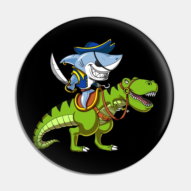 Shark Pirate Riding T-Rex Dinosaur Pin by underheaven