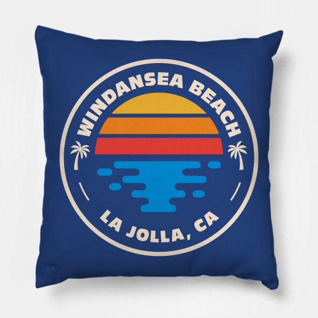 Retro Windansea Beach La Jolla California Vintage Beach Surf Emblem Pillow by Now Boarding