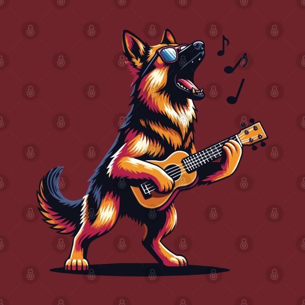 Dog Playing Guitar Singing German Shepherd Alsatian Funny by BraaiNinja