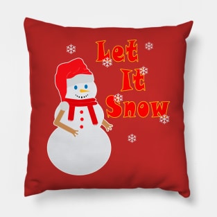 Snowman with Santa Claus hat with tagline: Let it Snow Pillow