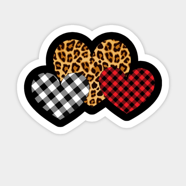 Valentine Three Hearts Leopard Buffalo Plaid Valentine's Day T-Shirt Valentine Three Hearts Leopard Buffalo Plaid Valentine's Day T-Shirt