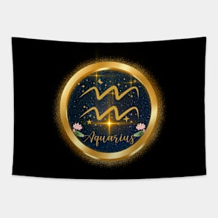 Aquarius  Gold  sign drifting in the galaxy with Lotus Tapestry