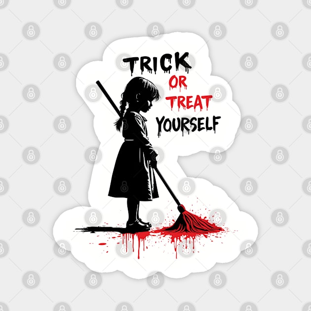 Creepy Halloween Girl Horror Art Trick Or Treat Yourself Magnet by Anticorporati