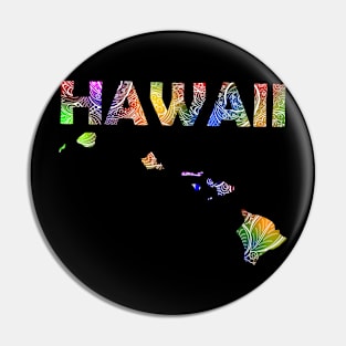 Colorful mandala art map of Hawaii with text in multicolor pattern Pin