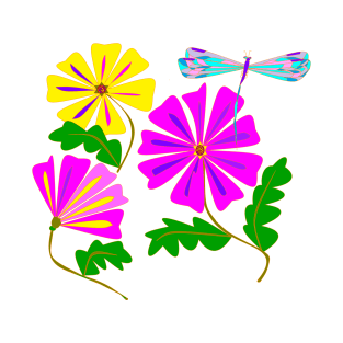 A Floral Design with a Dragonfly T-Shirt