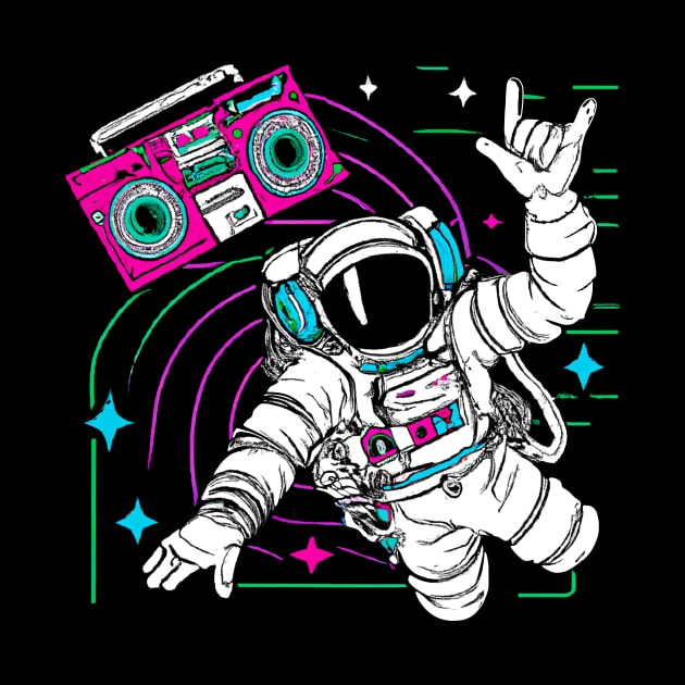 Astronaut in space with boombox by Tikitattoo