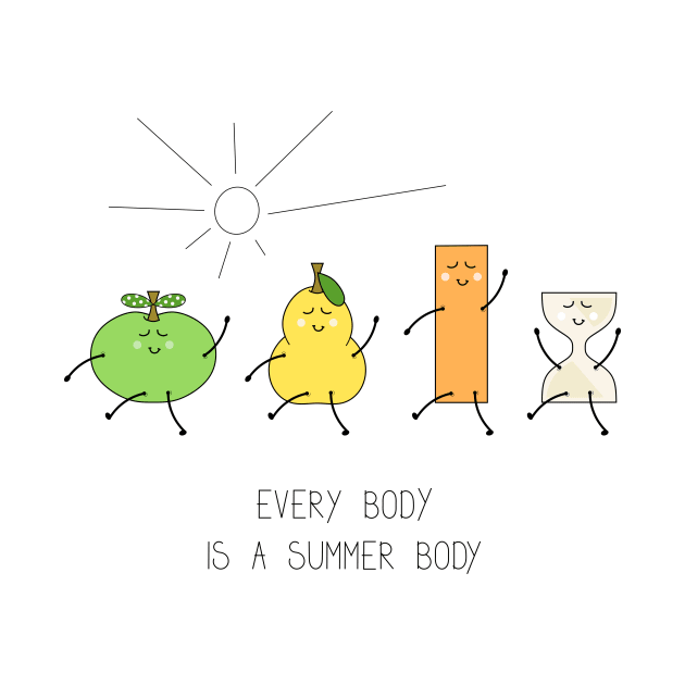 Body positive illustration with cartoon body types - an apple, a pear, a rectangle and an hourglass by SooperYela