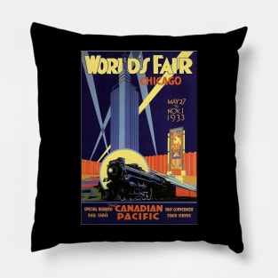 Norman Fraser 1933 -  Canadian Pacific Railway Worlds Fair - Vintage Travel Pillow