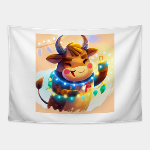 Cute Ox Drawing Tapestry by Play Zoo