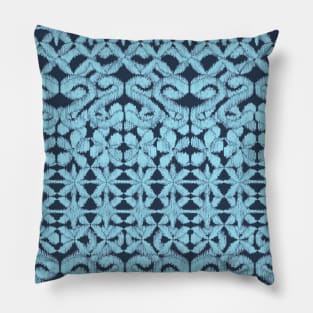 Ikat Lace in Pale Blue on Navy Pillow