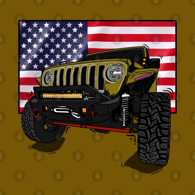 Jeep with American Flag - Harvest Tan Essential by 4x4 Sketch