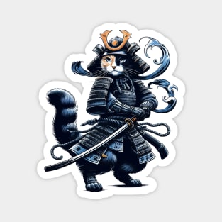 Cool Retro Cat Samurai Portrait Ninja Japan Art Magnet